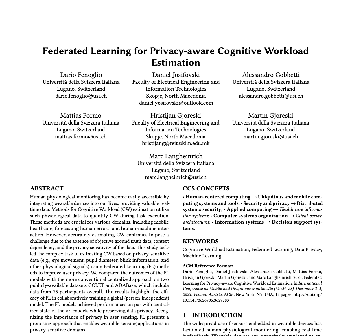 Cognitive Workload Estimation Publication