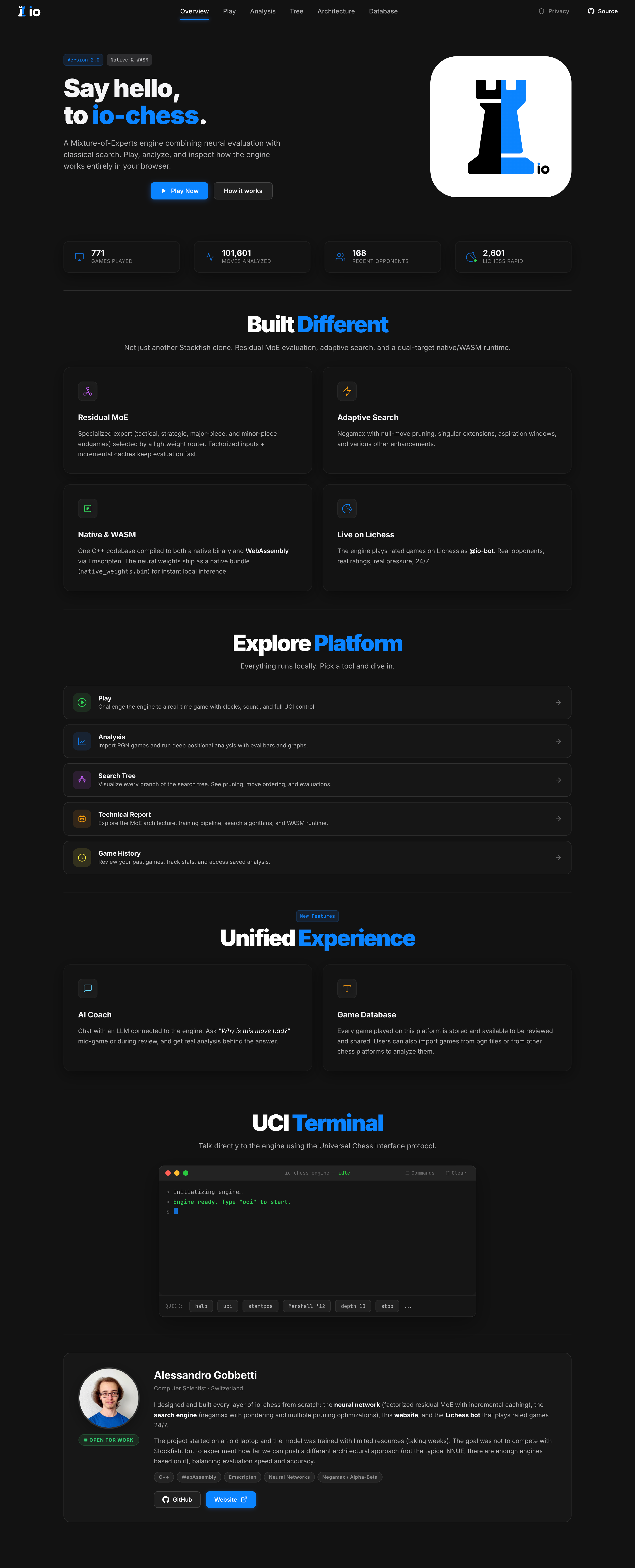 io-chess Web Platform Interface